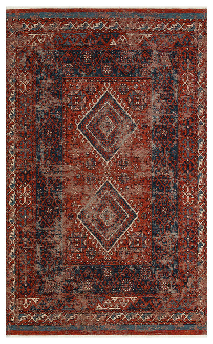 Nostalgia Anatolian Antique Patterned Washable Non-Slip Based Water Repellent Ethnic Red Rug