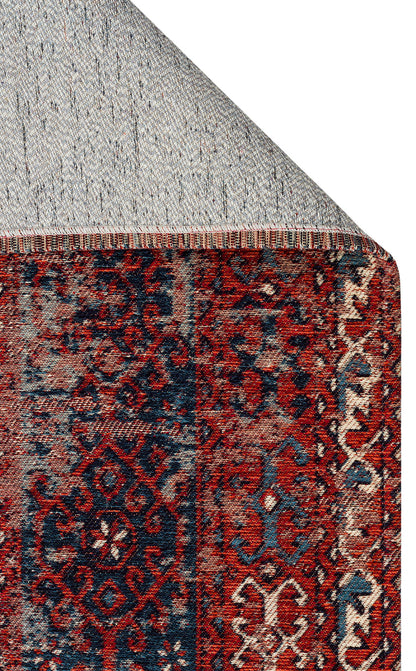 Nostalgia Anatolian Antique Patterned Washable Non-Slip Based Water Repellent Ethnic Red Rug