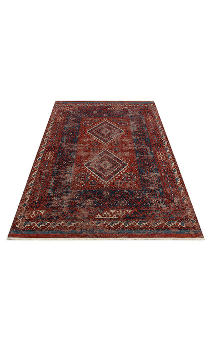 Nostalgia Anatolian Antique Patterned Washable Non-Slip Based Water Repellent Ethnic Red Rug