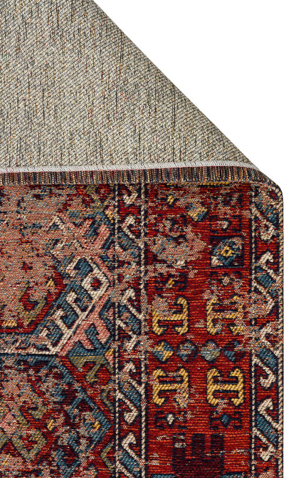 Nostalgia Anatolian Antique Patterned Washable Non-Slip Based Water Repellent Ethnic Red Rug