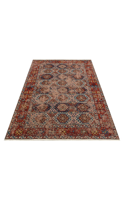 Nostalgia Anatolian Antique Patterned Washable Non-Slip Based Water Repellent Ethnic Red Rug