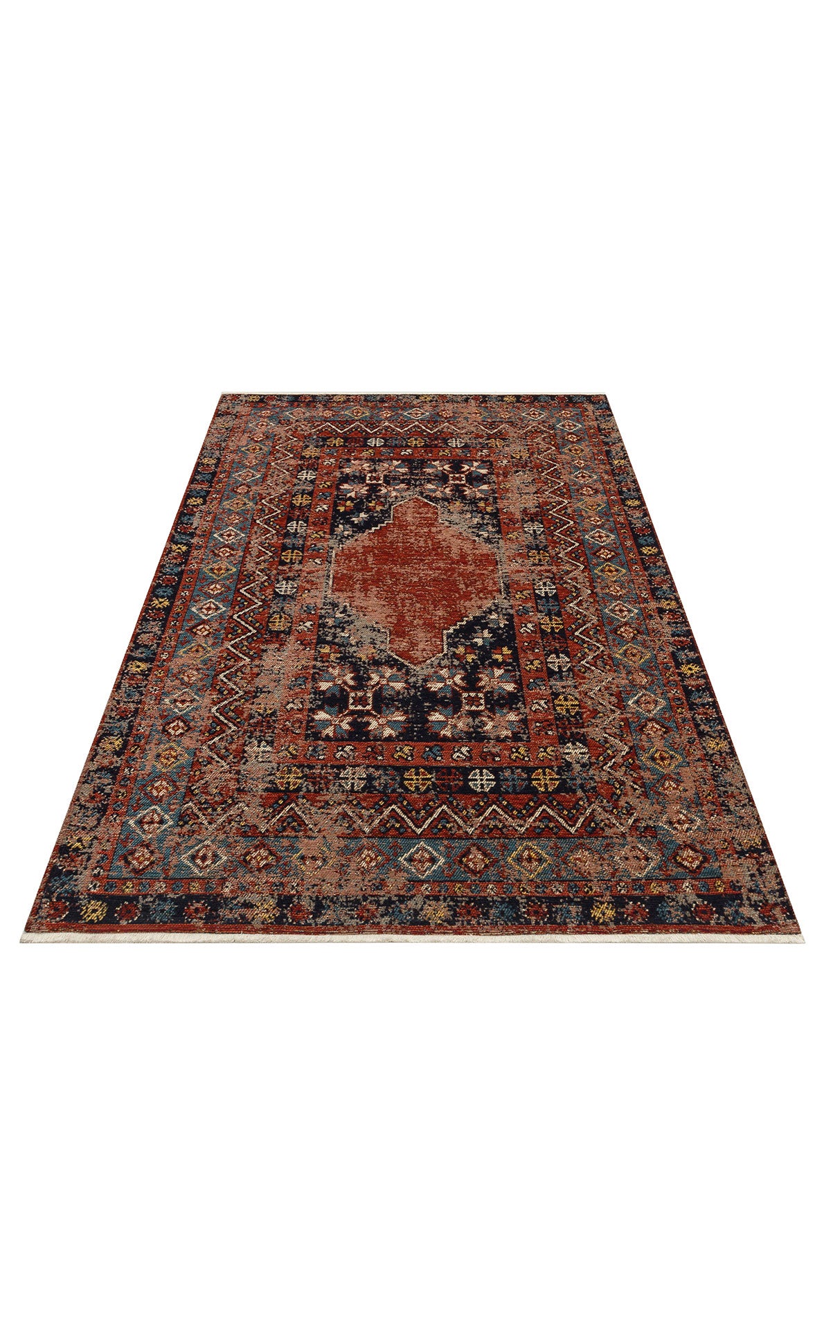 Nostalgia Anatolian Antique Patterned Washable Non-Slip Based Water Repellent Ethnic Red Rug