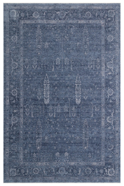 Antik Pers Vintage Klasik Lacivert Hayat Ağacı Desenli Retro Polyester Modern Otantik Salon Halısı