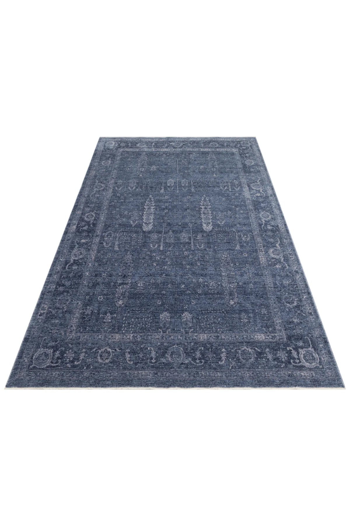Antique Persian Vintage Classic Navy Blue Tree of Life Pattern Retro Polyester Modern Authentic Living Room Rug
