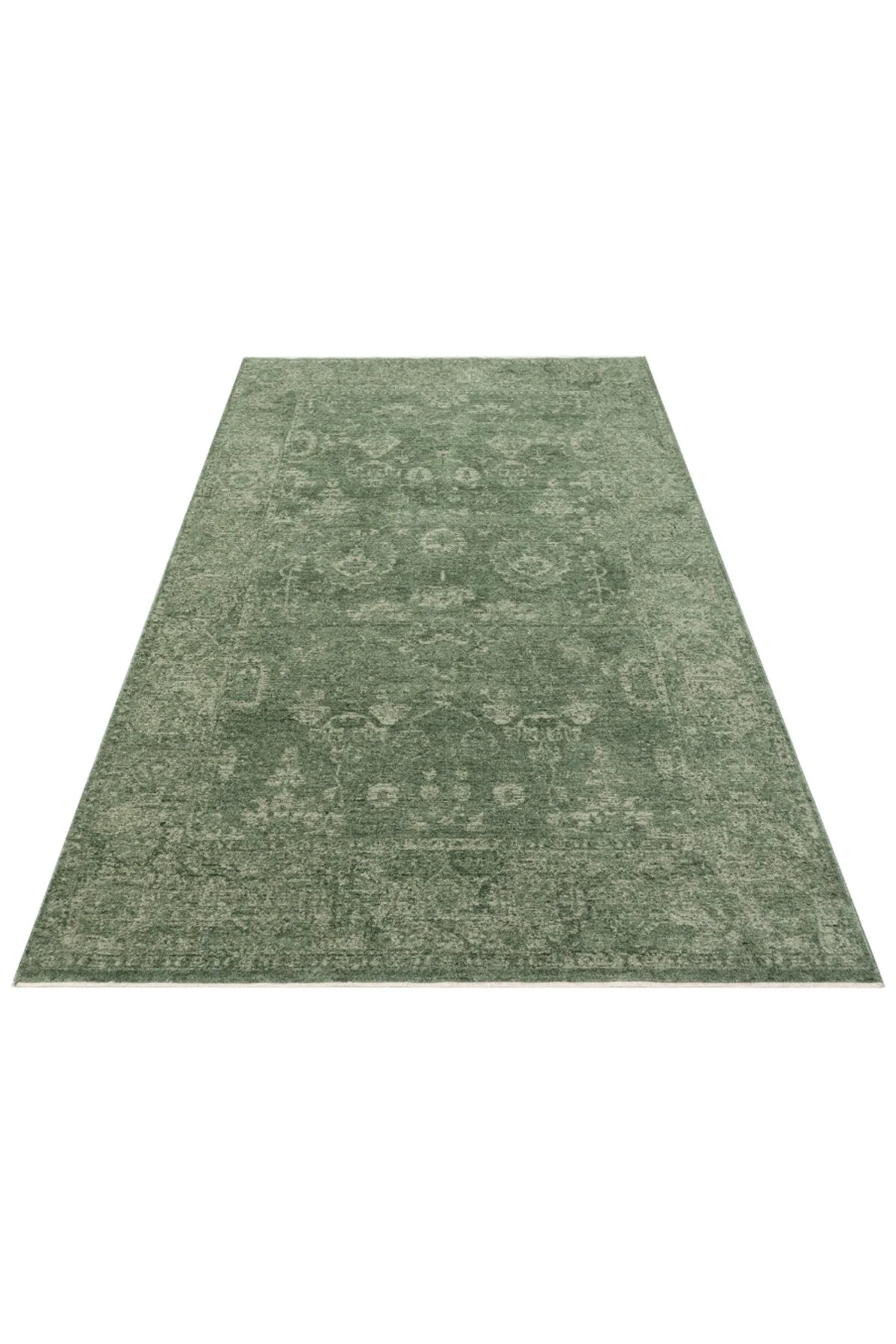 Antik Pers Vintage Klasik Yeşil Etnik Motifli Retro Polyester Modern Desenli Otantik Salon Halısı