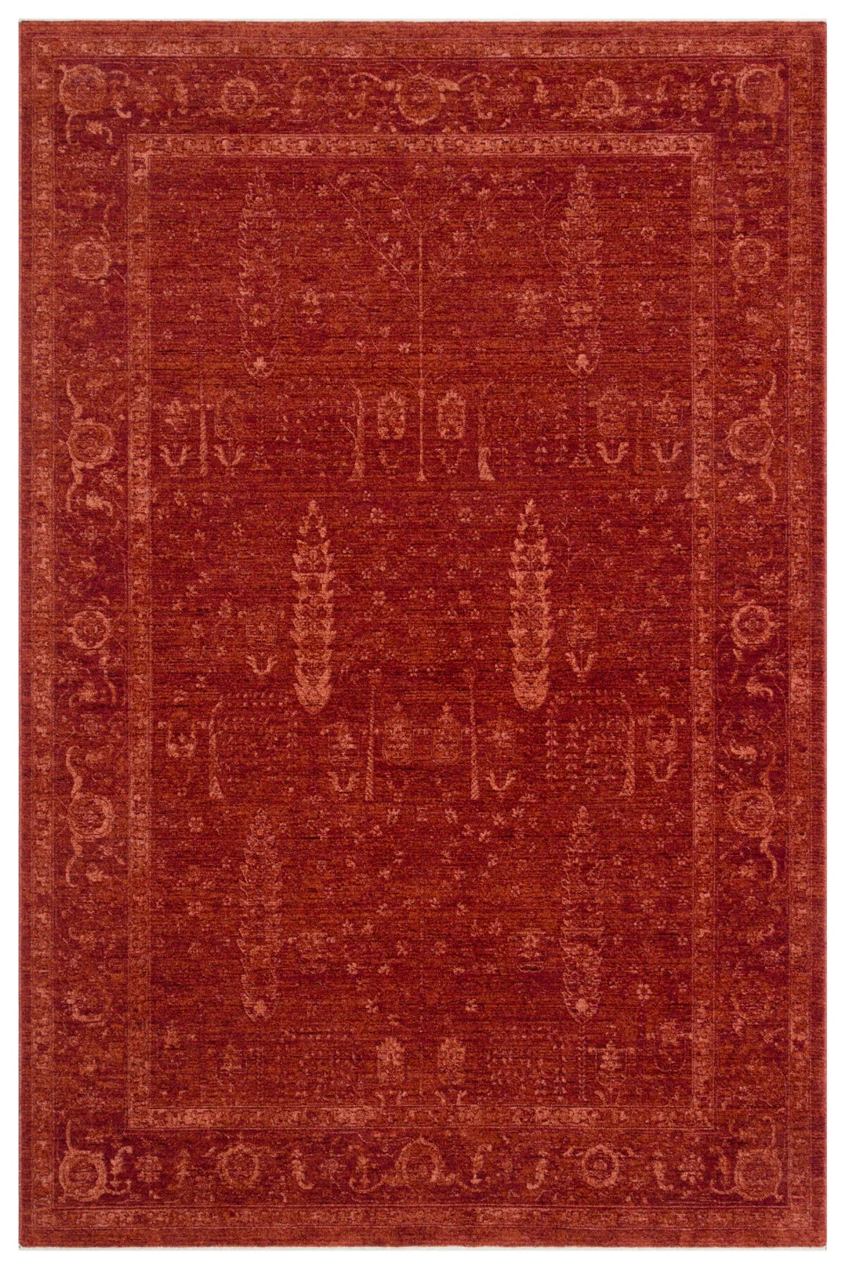 Antik Pers Vintage Klasik Kırmızı Hayat Ağacı Desenli Retro Polyester Modern Otantik Salon Halısı