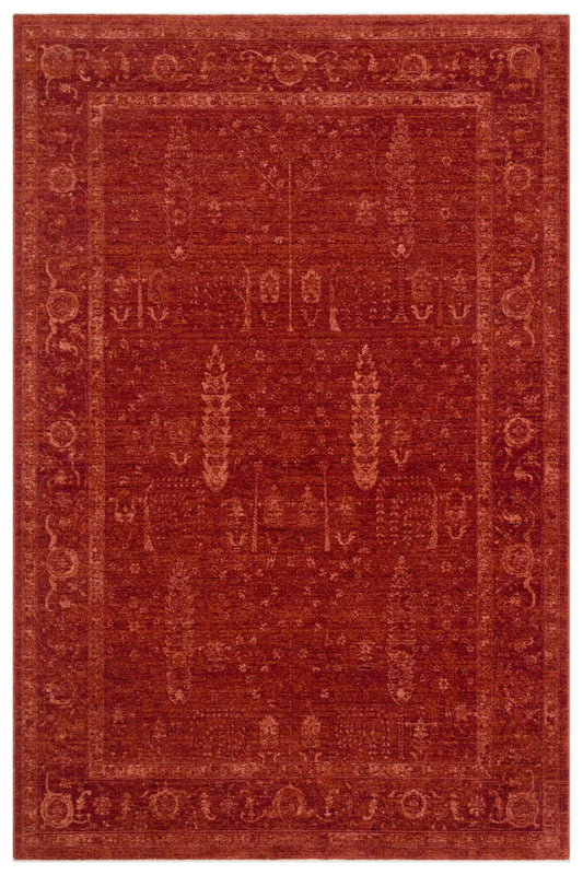 Antik Pers Vintage Klasik Kırmızı Hayat Ağacı Desenli Retro Polyester Modern Otantik Salon Halısı