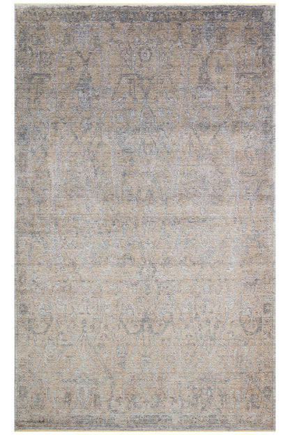 Atlas Serisi Halı Bej Etnik Uşak Desen Saçaklı Lyocell Dokulu Özel Tezgah Salon Halısı