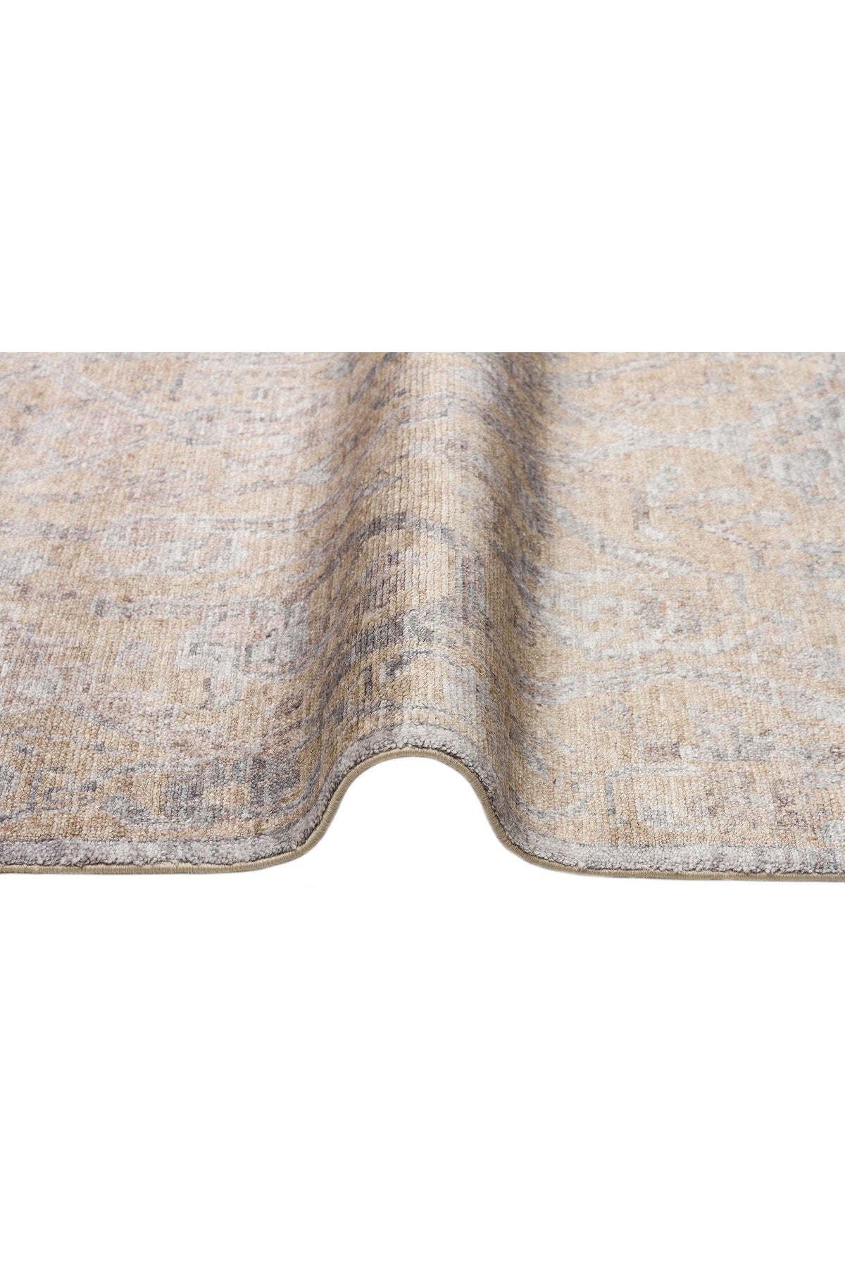 Atlas Serisi Halı Bej Etnik Uşak Desen Saçaklı Lyocell Dokulu Özel Tezgah Salon Halısı