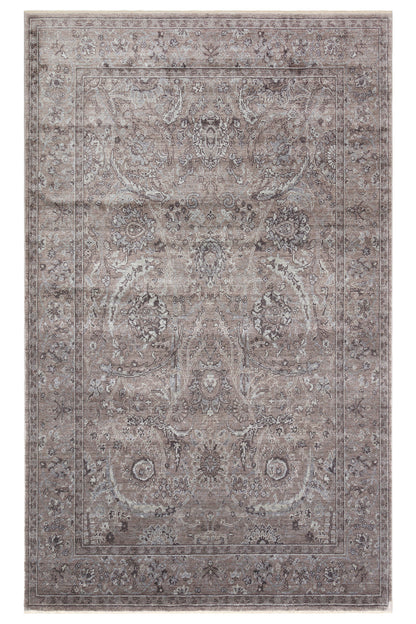 Atlas Serisi Halı Bej Gri Uşak Desen Saçaklı Lyocell Dokulu Özel Tezgah Salon Halısı