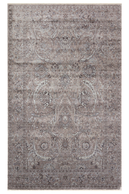 Atlas Serisi Halı Bej Gri Uşak Desen Saçaklı Lyocell Dokulu Özel Tezgah Salon Halısı