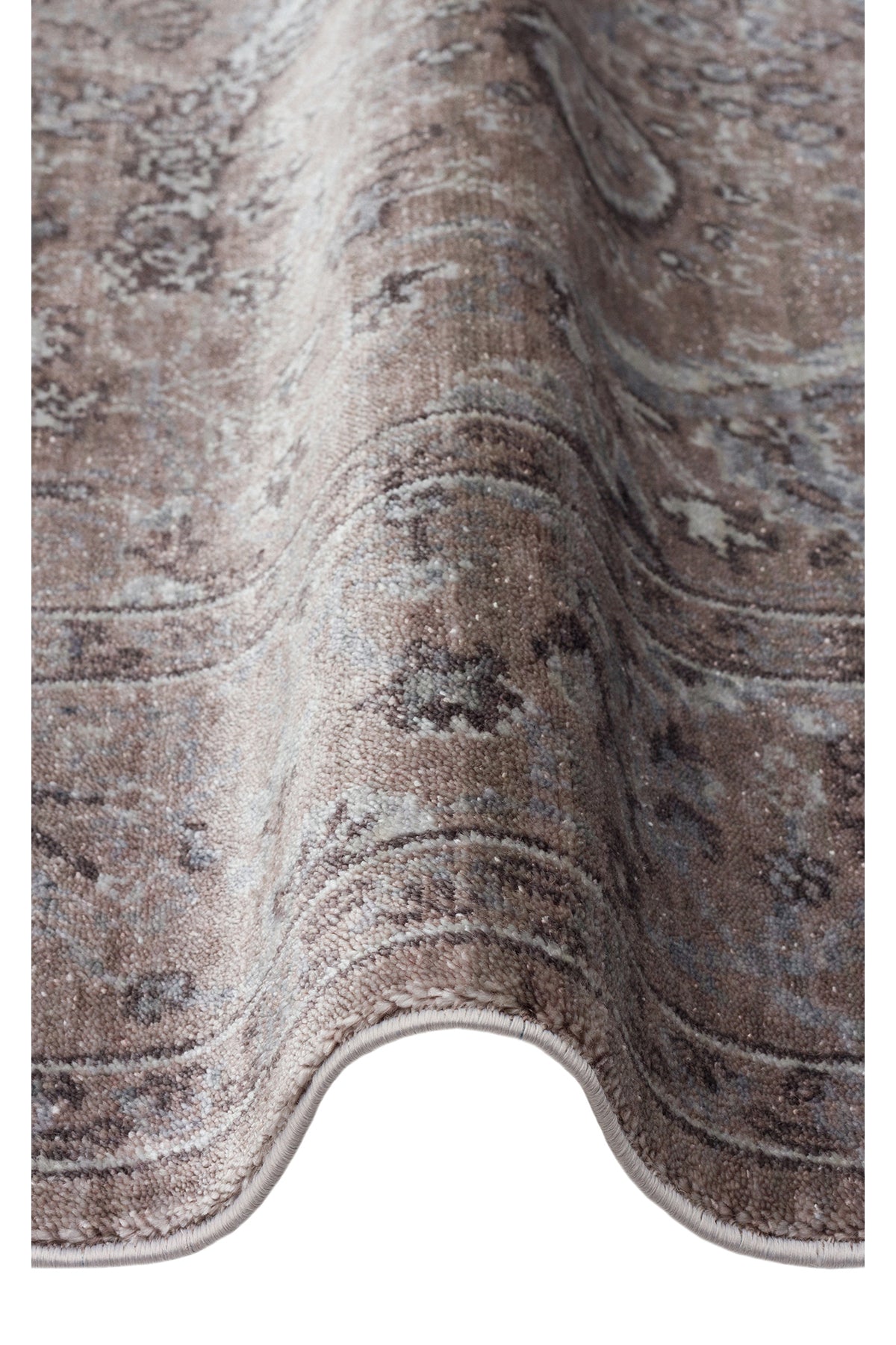 Atlas Serisi Halı Bej Gri Uşak Desen Saçaklı Lyocell Dokulu Özel Tezgah Salon Halısı