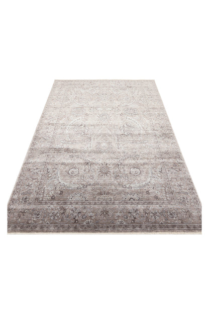 Atlas Serisi Halı Bej Gri Uşak Desen Saçaklı Lyocell Dokulu Özel Tezgah Salon Halısı