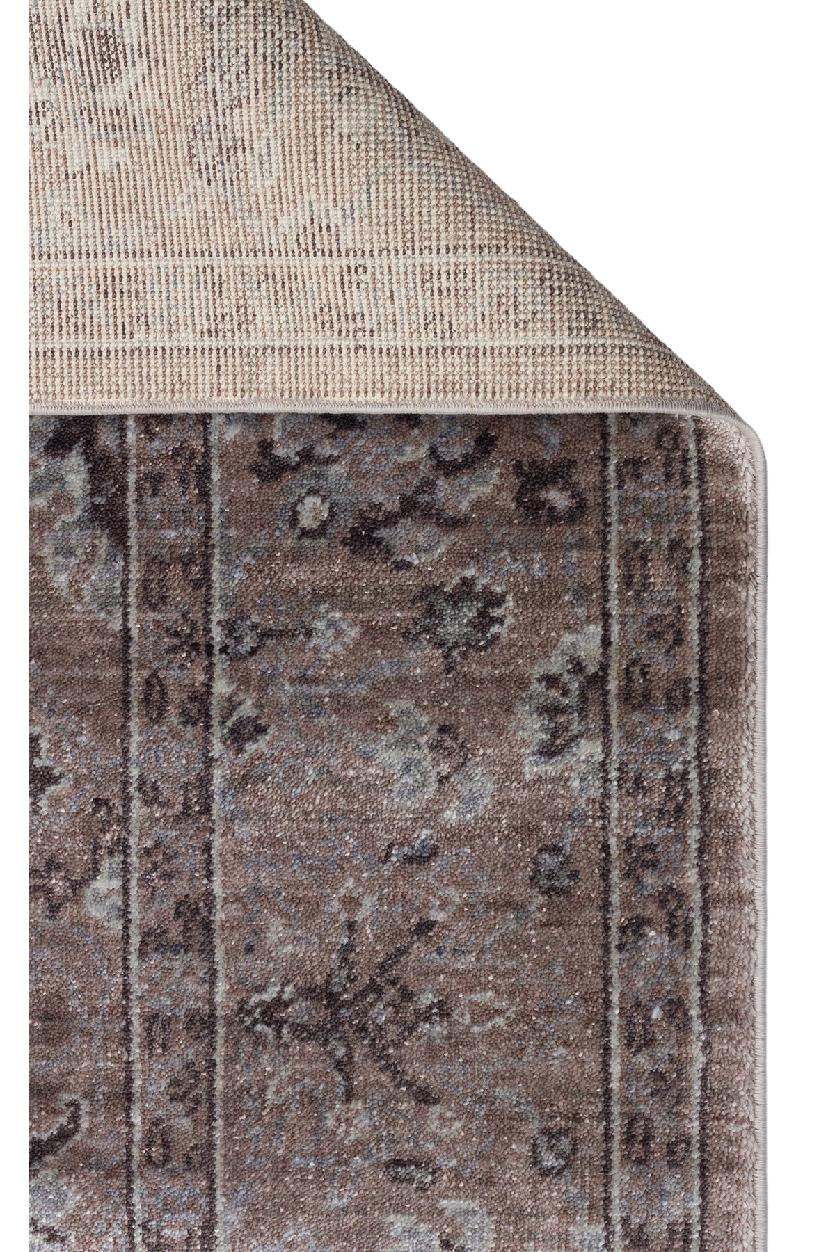 Atlas Series Carpet, Beige Grey, Uşak Pattern, Fringed, Lyocell Textured, Special Loom-Made Living Room Carpet