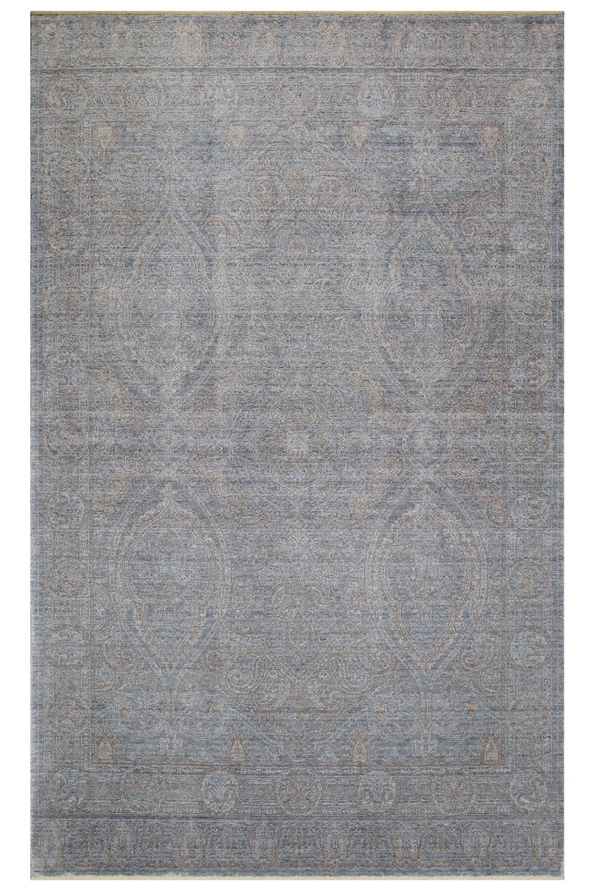 Atlas Serisi Halı Gri Uşak Desen Saçaklı Lyocell Dokulu Özel Tezgah Salon Halısı