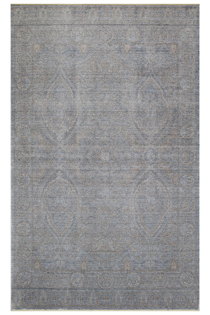 Atlas Serisi Halı Gri Uşak Desen Saçaklı Lyocell Dokulu Özel Tezgah Salon Halısı