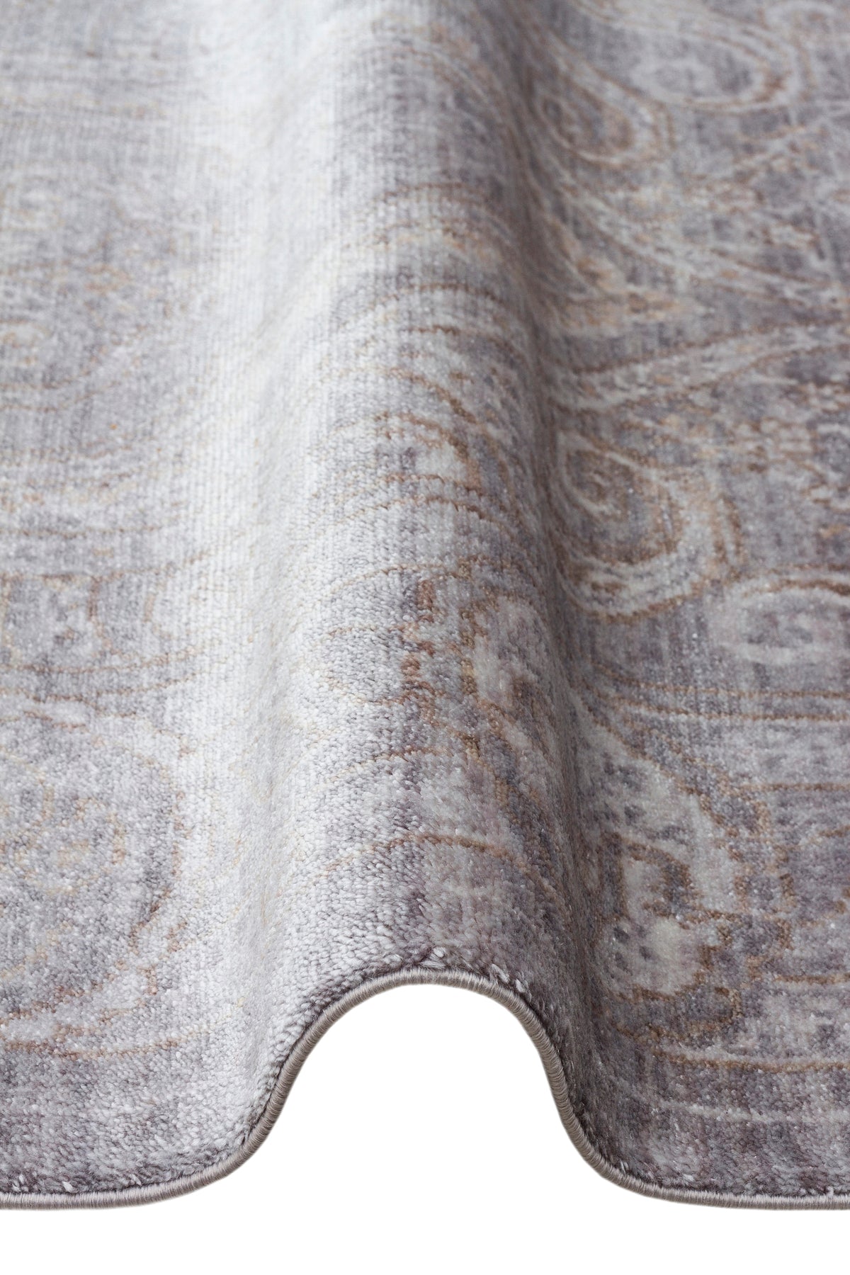 Atlas Serisi Halı Gri Uşak Desen Saçaklı Lyocell Dokulu Özel Tezgah Salon Halısı