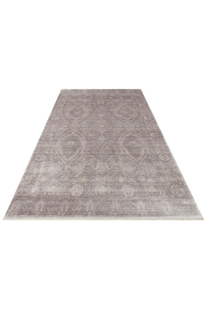 Atlas Serisi Halı Gri Uşak Desen Saçaklı Lyocell Dokulu Özel Tezgah Salon Halısı
