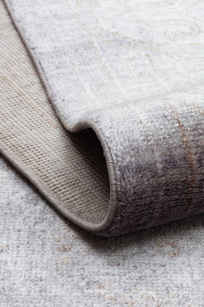 Atlas Serisi Halı Gri Uşak Desen Saçaklı Lyocell Dokulu Özel Tezgah Salon Halısı