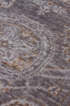 Atlas Series Rug, Grey, Uşak Pattern, Fringed, Lyocell Textured, Special Loom-Made Living Room Rug