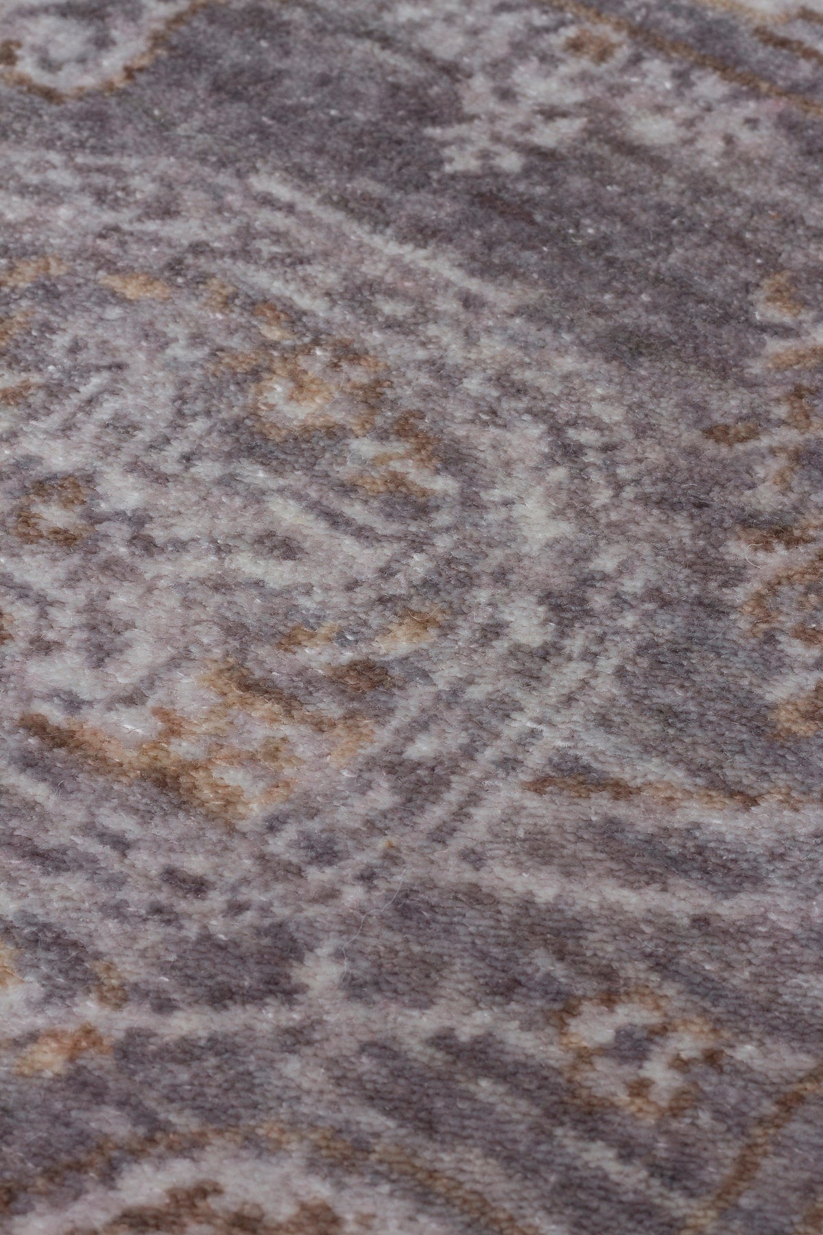 Atlas Series Rug, Grey, Uşak Pattern, Fringed, Lyocell Textured, Special Loom-Made Living Room Rug