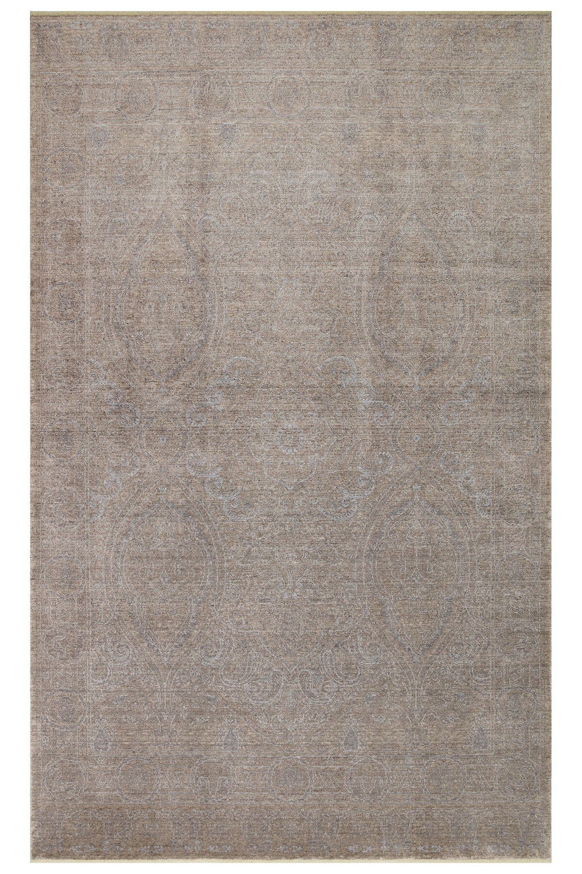 Atlas Serisi Halı Koyu Bej Uşak Desen Saçaklı Lyocell Dokulu Özel Tezgah Salon Halısı