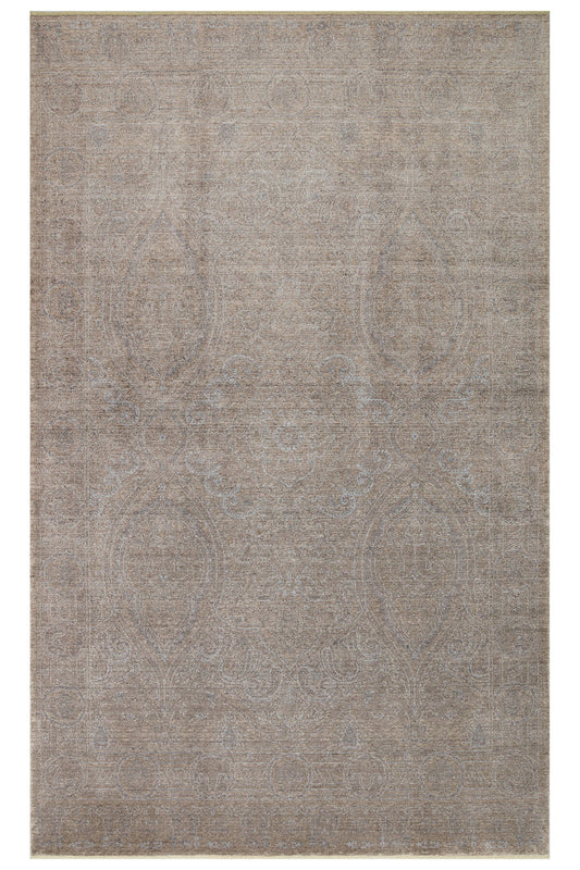 Atlas Serisi Halı Koyu Bej Uşak Desen Saçaklı Lyocell Dokulu Özel Tezgah Salon Halısı