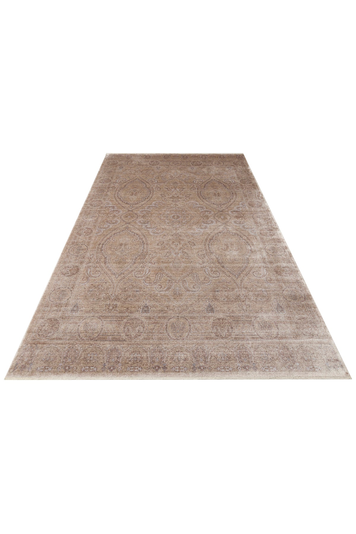 Atlas Serisi Halı Koyu Bej Uşak Desen Saçaklı Lyocell Dokulu Özel Tezgah Salon Halısı