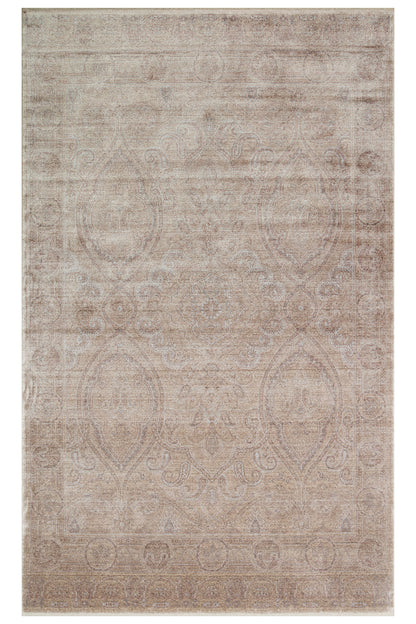 Atlas Serisi Halı Koyu Bej Uşak Desen Saçaklı Lyocell Dokulu Özel Tezgah Salon Halısı