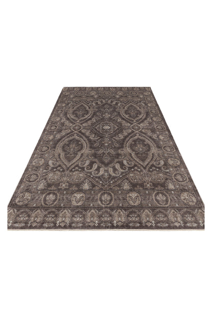 Atlas Serisi Halı Koyu Gri Uşak Desen Saçaklı Lyocell Dokulu Özel Tezgah Salon Halısı