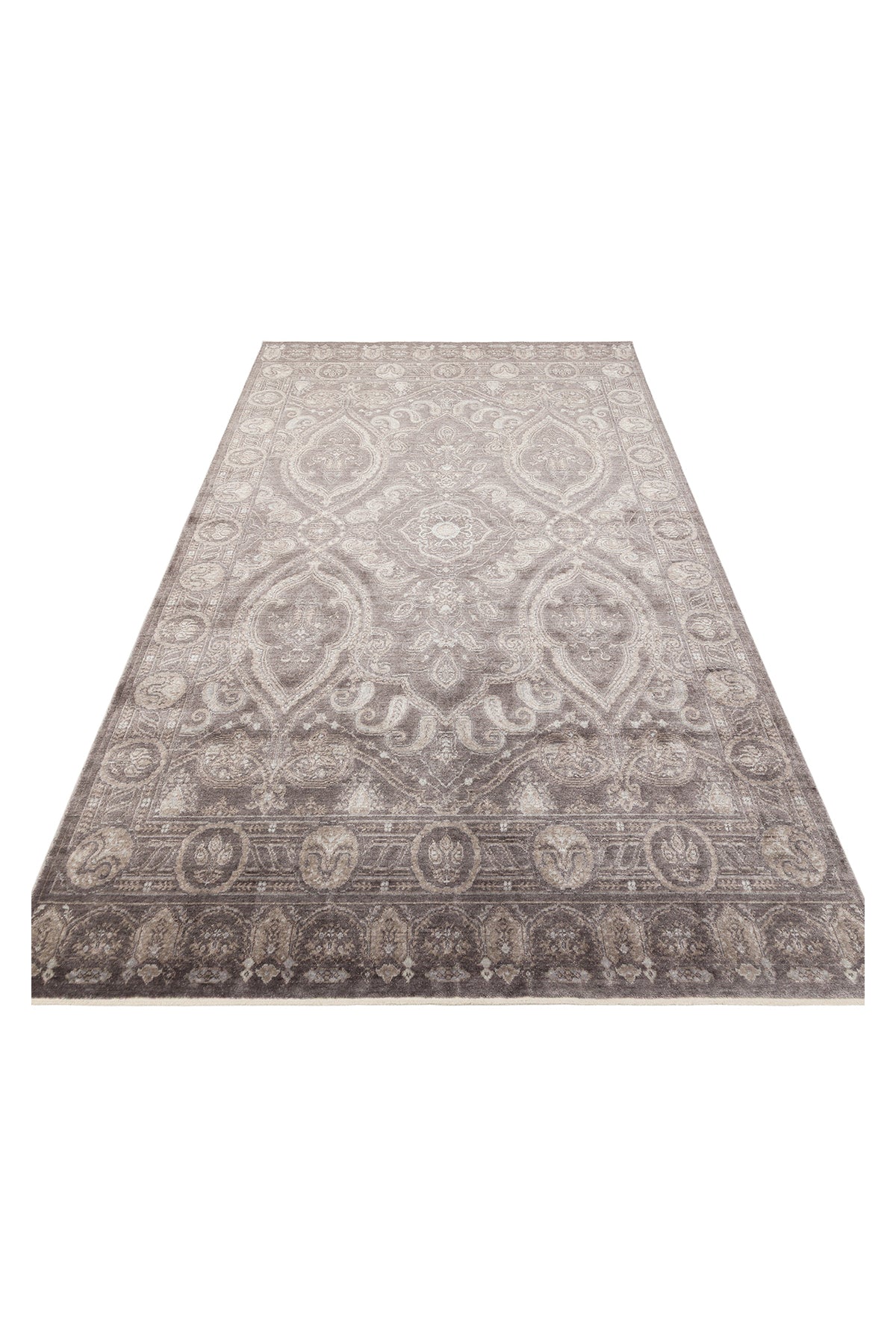 Atlas Serisi Halı Koyu Gri Uşak Desen Saçaklı Lyocell Dokulu Özel Tezgah Salon Halısı