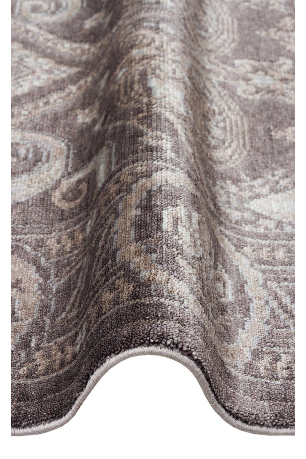 Atlas Series Carpet Dark Grey Uşak Pattern Fringed Lyocell Textured Special Loom Living Room Carpet