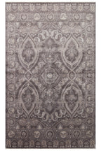 Atlas Series Carpet Dark Grey Uşak Pattern Fringed Lyocell Textured Special Loom Living Room Carpet
