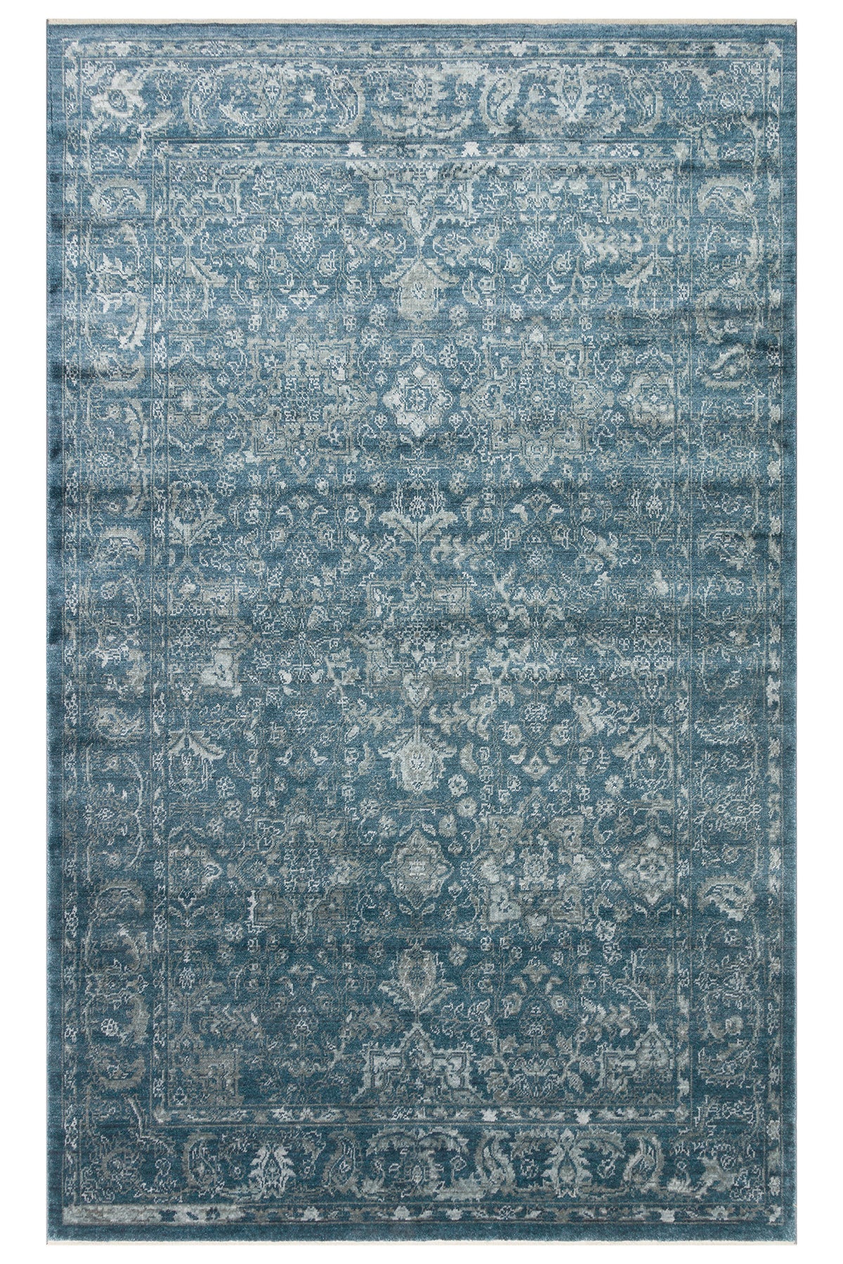 Atlas Serisi Halı Lacivert Uşak Desen Saçaklı Lyocell Dokulu Özel Tezgah Salon Halısı