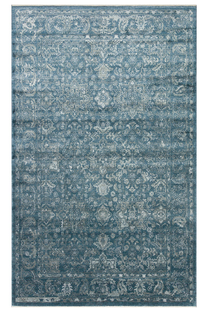 Atlas Serisi Halı Lacivert Uşak Desen Saçaklı Lyocell Dokulu Özel Tezgah Salon Halısı