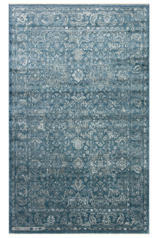 Atlas Serisi Halı Lacivert Uşak Desen Saçaklı Lyocell Dokulu Özel Tezgah Salon Halısı