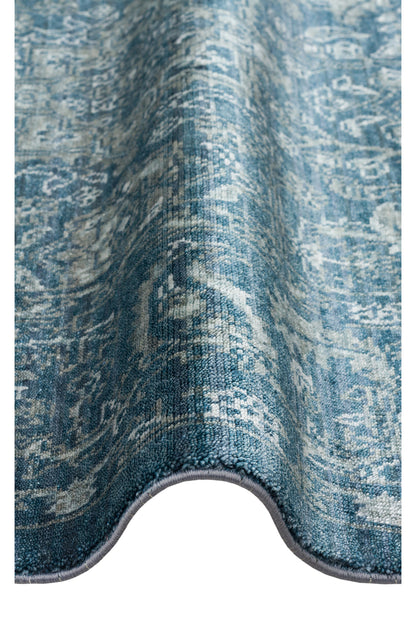 Atlas Serisi Halı Lacivert Uşak Desen Saçaklı Lyocell Dokulu Özel Tezgah Salon Halısı