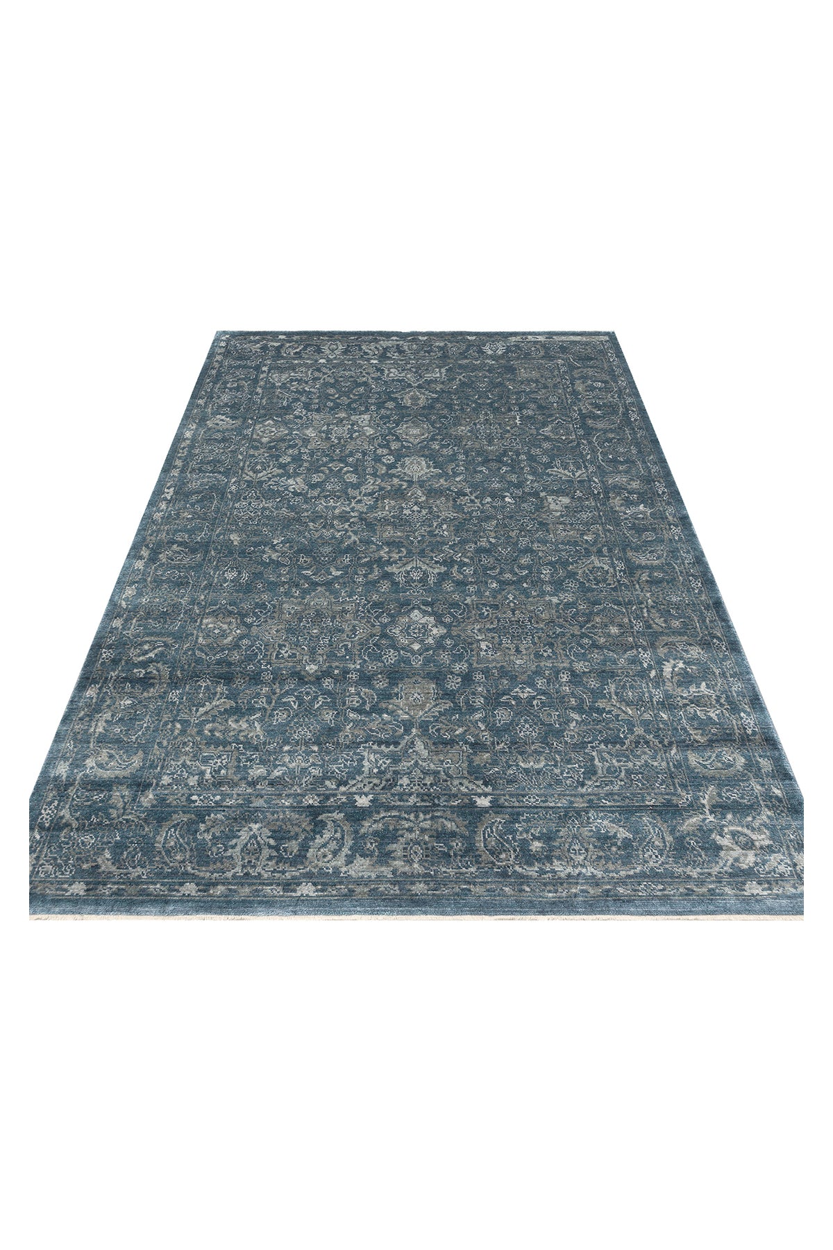 Atlas Serisi Halı Lacivert Uşak Desen Saçaklı Lyocell Dokulu Özel Tezgah Salon Halısı