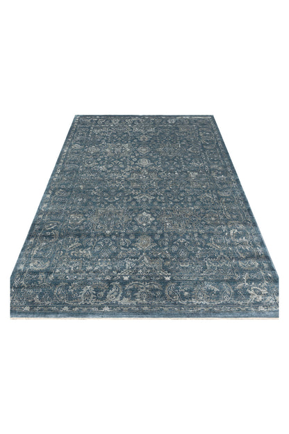 Atlas Serisi Halı Lacivert Uşak Desen Saçaklı Lyocell Dokulu Özel Tezgah Salon Halısı
