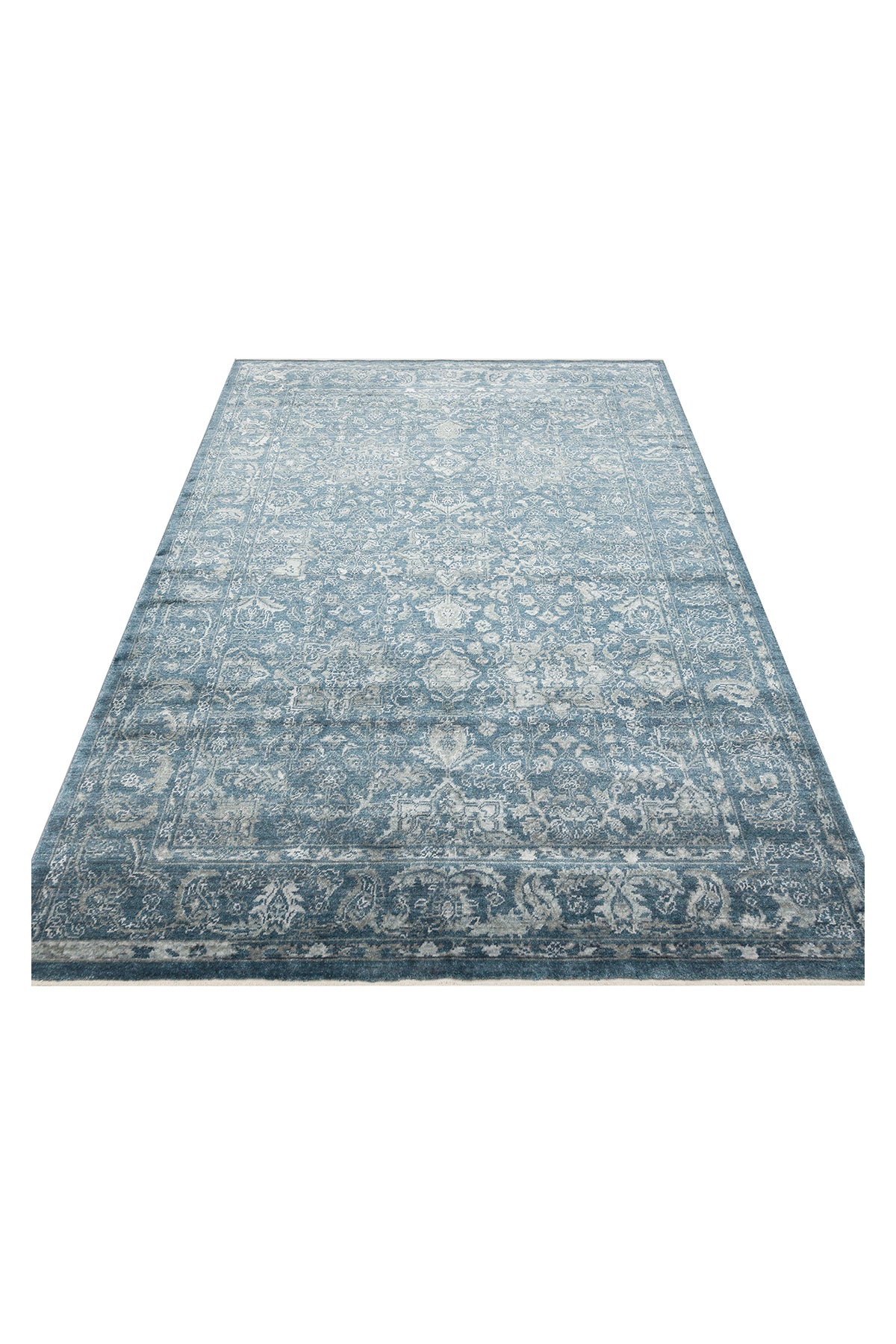 Atlas Serisi Halı Lacivert Uşak Desen Saçaklı Lyocell Dokulu Özel Tezgah Salon Halısı