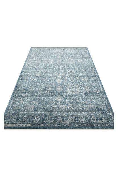 Atlas Serisi Halı Lacivert Uşak Desen Saçaklı Lyocell Dokulu Özel Tezgah Salon Halısı