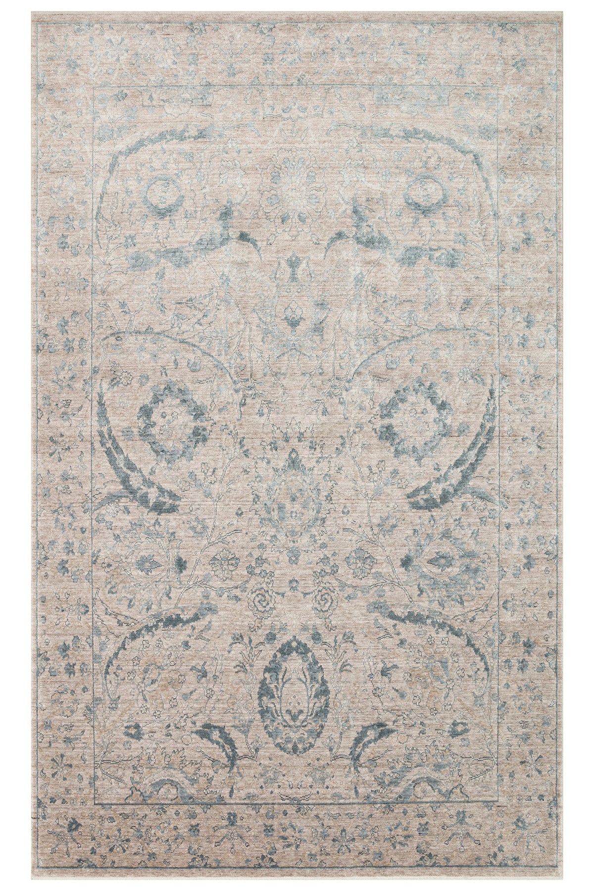 Atlas Serisi Halı Vizon Mavi Uşak Desen Saçaklı Lyocell Dokulu Özel Tezgah Salon Halısı