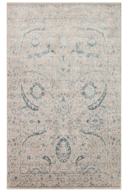 Atlas Serisi Halı Vizon Mavi Uşak Desen Saçaklı Lyocell Dokulu Özel Tezgah Salon Halısı