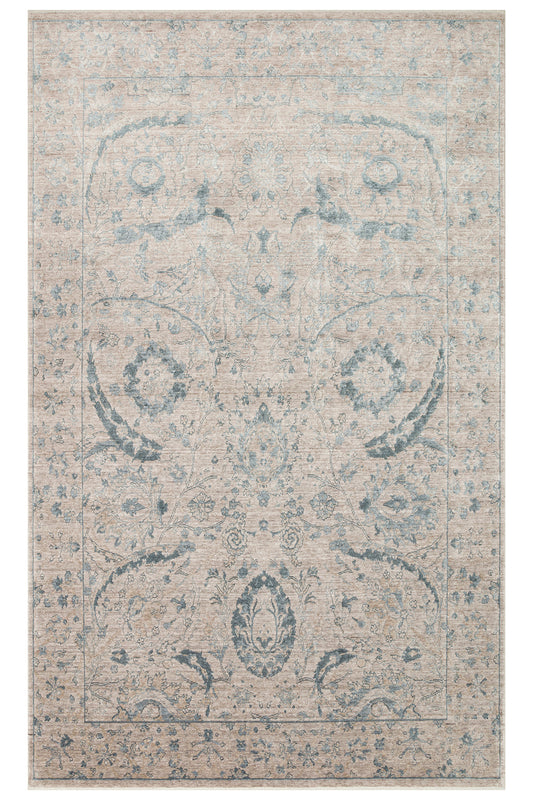 Atlas Serisi Halı Vizon Mavi Uşak Desen Saçaklı Lyocell Dokulu Özel Tezgah Salon Halısı