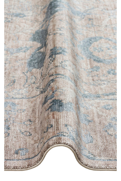 Atlas Serisi Halı Vizon Mavi Uşak Desen Saçaklı Lyocell Dokulu Özel Tezgah Salon Halısı