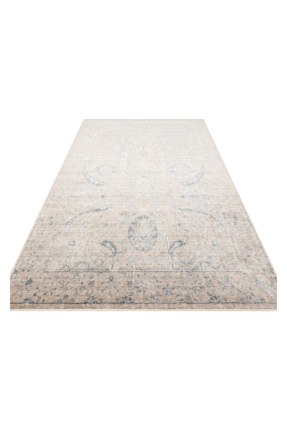 Atlas Serisi Halı Vizon Mavi Uşak Desen Saçaklı Lyocell Dokulu Özel Tezgah Salon Halısı