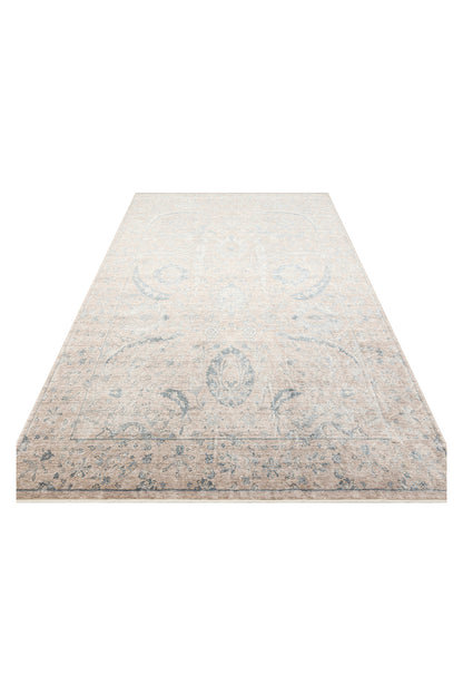 Atlas Serisi Halı Vizon Mavi Uşak Desen Saçaklı Lyocell Dokulu Özel Tezgah Salon Halısı