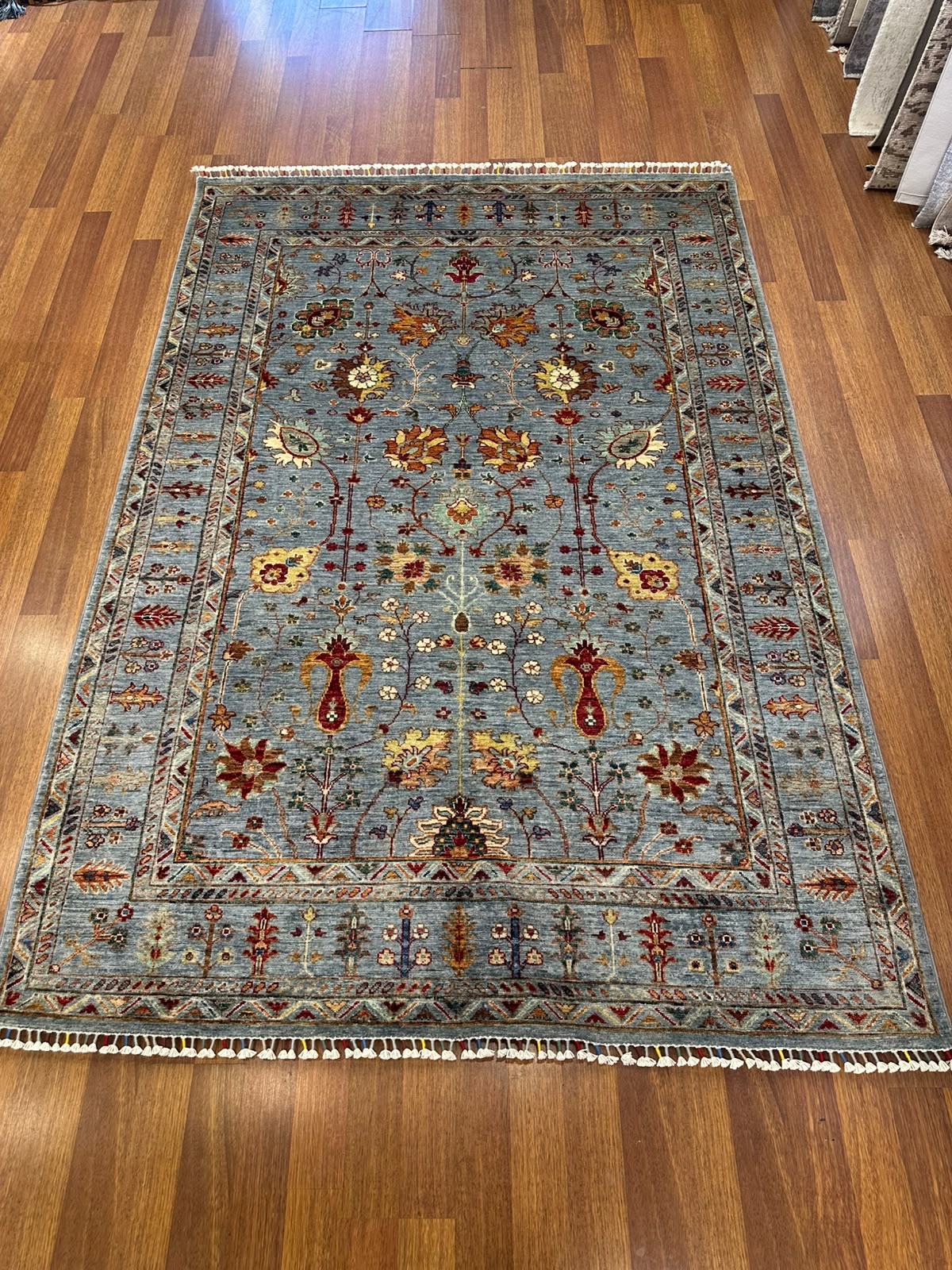 Sultani Anadolu Desenli Vintage Açık Yeşil Geleneksel El Dokuma Halı Dekoratif Yün Salon Halısı - Çok Renkli