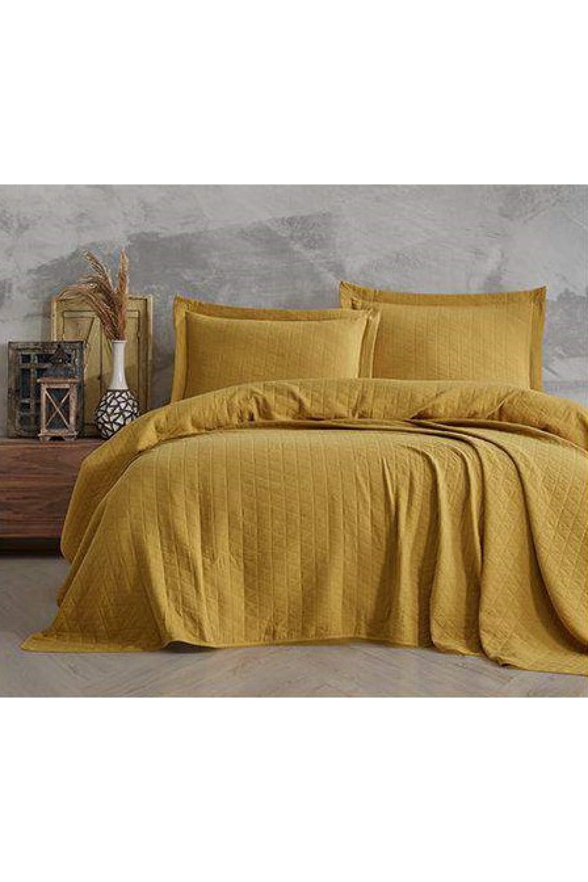 Double 100% Natural Cotton Natural Material Single Color Plain Bedspread Set 240x260 Orella