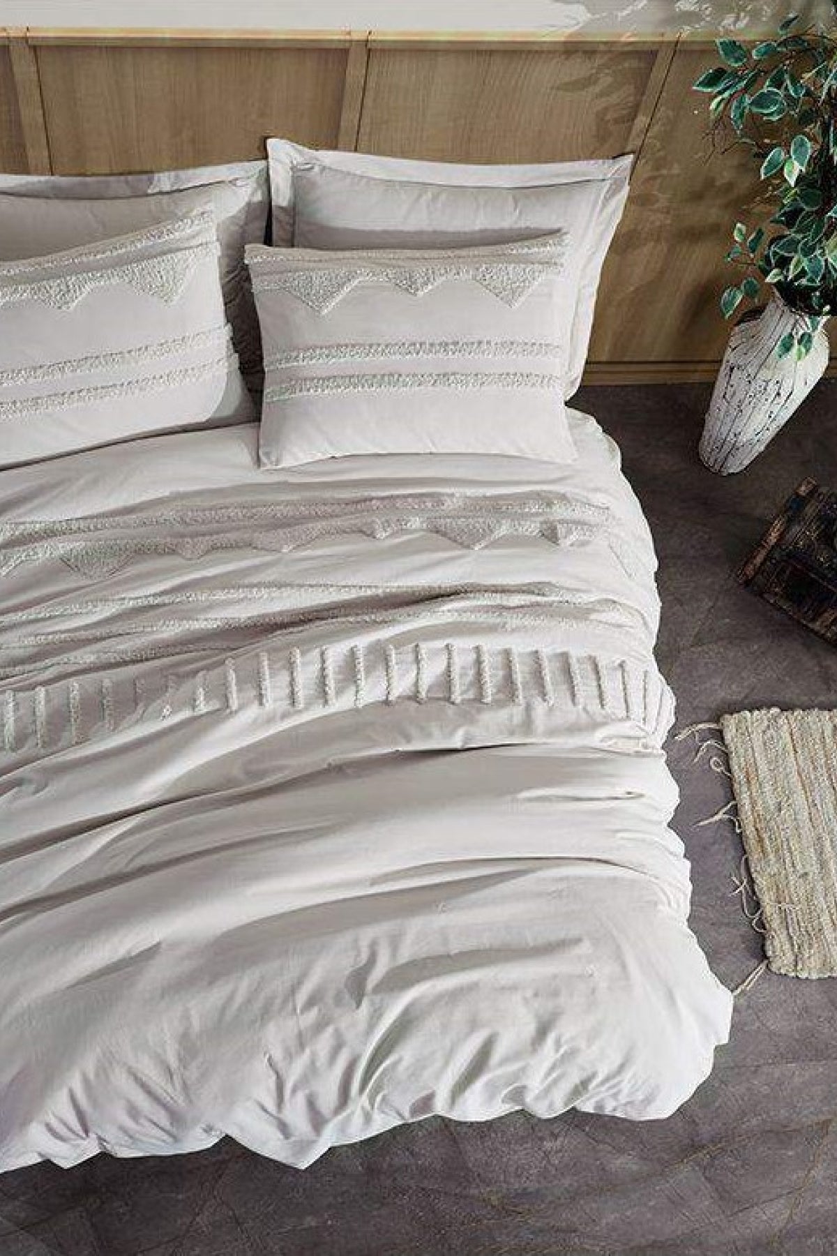 Double Natural Cotton Embroidered High Quality Duvet Cover Set 200x220 Iris